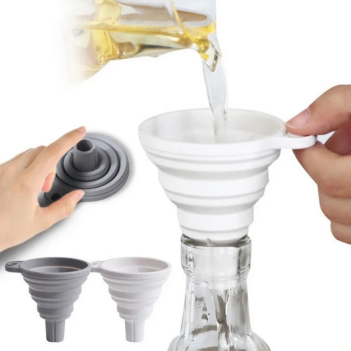 Imbuto di sospensione telescopico pieghevole in silicone Imbuto di sospensione creativo per erogazione di liquidi Mini imbuto per erogazione di liquidi per uso domestico Utensili da cucina