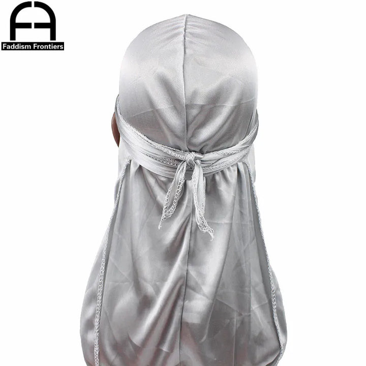 Unisex Women Men Silk Durag Turban Hat Wigs Biker Headwear Headband Hair Accessories Long Tail Straps Bandanas Silky Durags