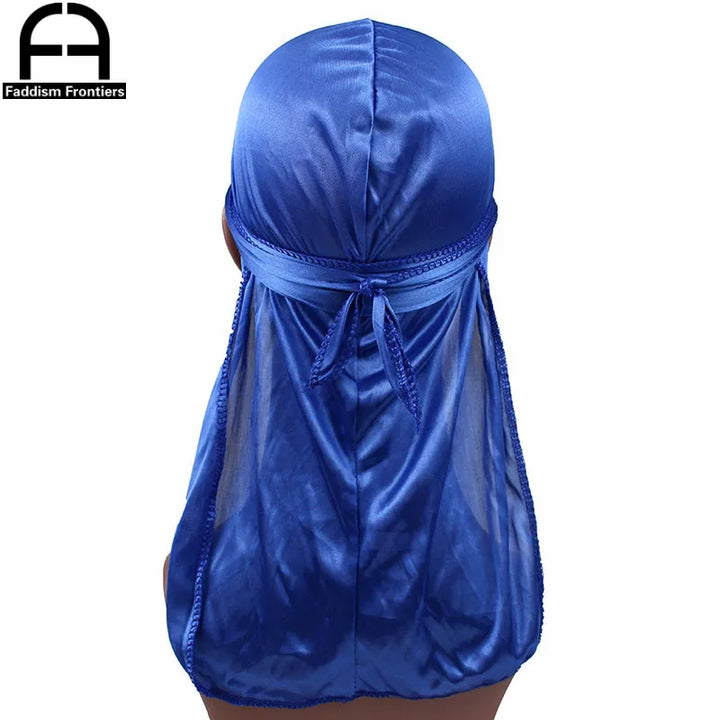 Unisex Women Men Silk Durag Turban Hat Wigs Biker Headwear Headband Hair Accessories Long Tail Straps Bandanas Silky Durags