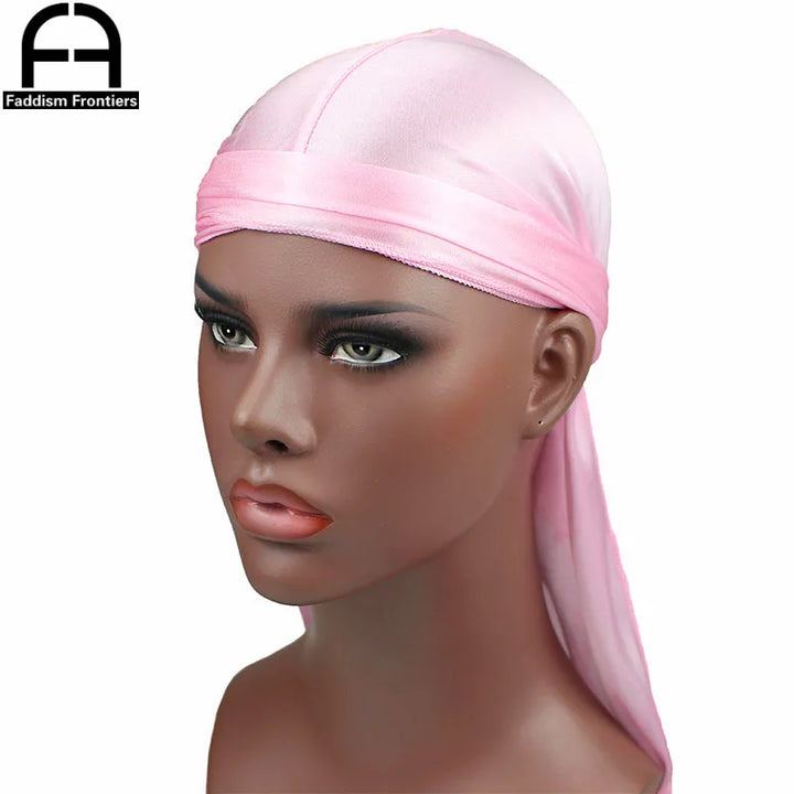 Unisex Women Men Silk Durag Turban Hat Wigs Biker Headwear Headband Hair Accessories Long Tail Straps Bandanas Silky Durags