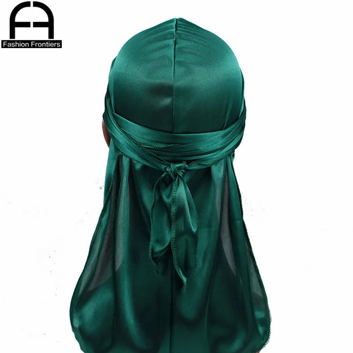 Unisex Women Men Silk Durag Turban Hat Wigs Biker Headwear Headband Hair Accessories Long Tail Straps Bandanas Silky Durags