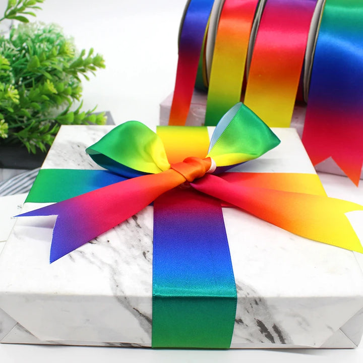 3m/lot Gradual Rainbow Stripes Grosgrain Ribbon Gift Wrapping Bouquet Packing Supplies Christmas Party Decoration Materials