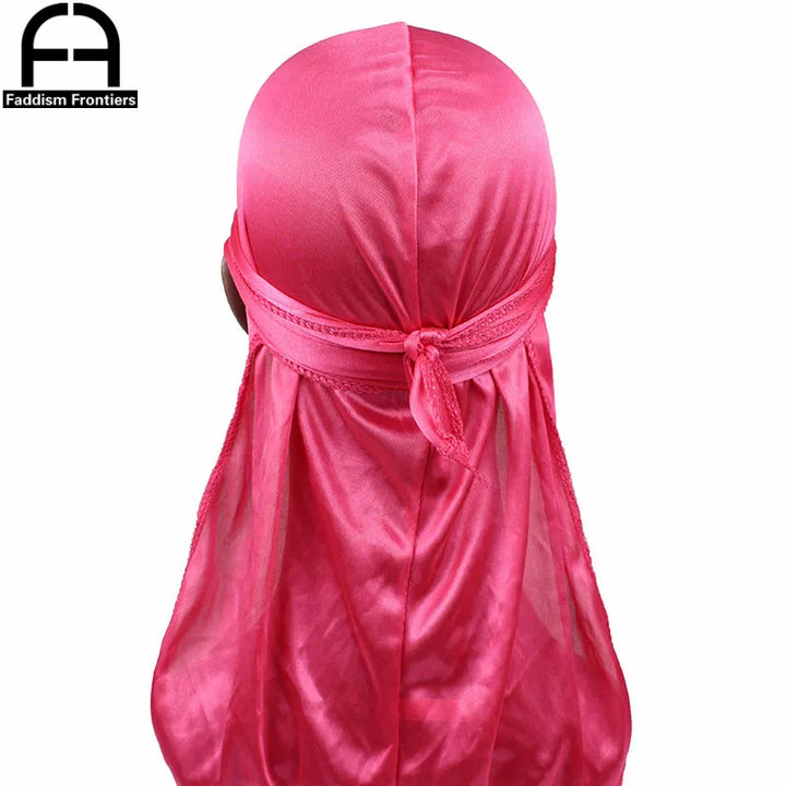 Unisex Women Men Silk Durag Turban Hat Wigs Biker Headwear Headband Hair Accessories Long Tail Straps Bandanas Silky Durags