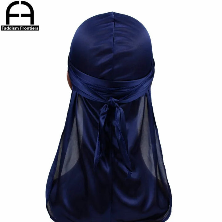 Unisex Women Men Silk Durag Turban Hat Wigs Biker Headwear Headband Hair Accessories Long Tail Straps Bandanas Silky Durags