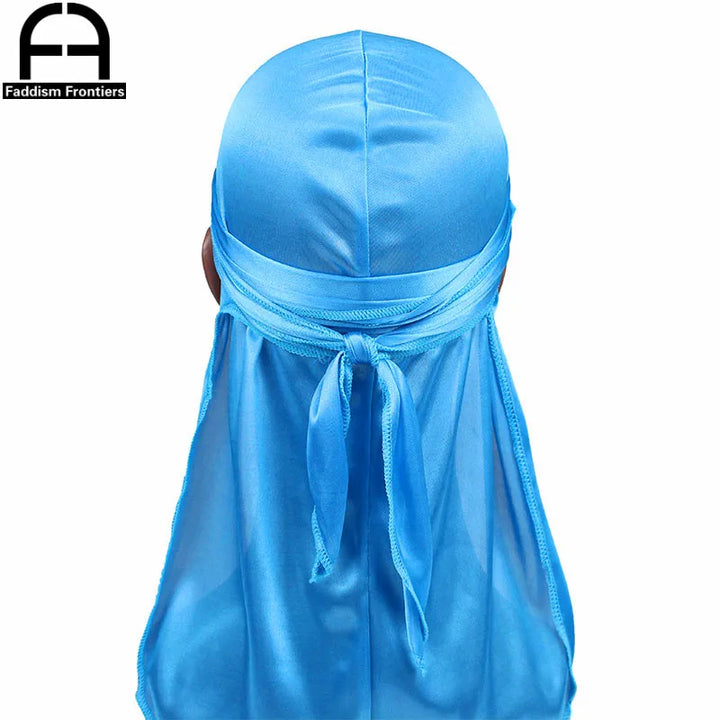 Unisex Women Men Silk Durag Turban Hat Wigs Biker Headwear Headband Hair Accessories Long Tail Straps Bandanas Silky Durags