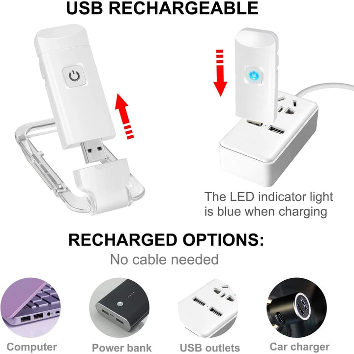 Mini Lampe de Lecture Clip LED Petite Lampe de Nuit Recharge USB Luminosité Réglable Protection des Yeux Portable