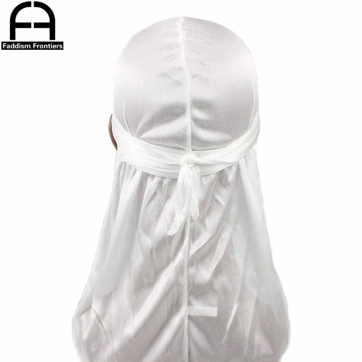 Unisex Women Men Silk Durag Turban Hat Wigs Biker Headwear Headband Hair Accessories Long Tail Straps Bandanas Silky Durags