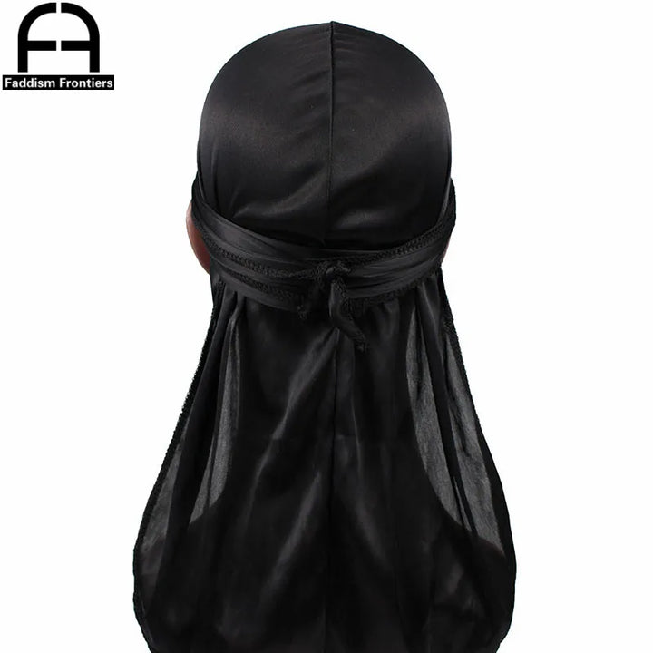 Unisex Women Men Silk Durag Turban Hat Wigs Biker Headwear Headband Hair Accessories Long Tail Straps Bandanas Silky Durags