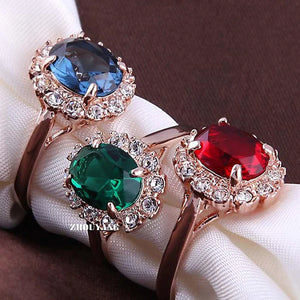 ZHOUYANG Top Quality Rose Gold Color Created Green Crystal Finger Rings Elegant Brand Jewelry CZ Austrian Crystal For Women R088