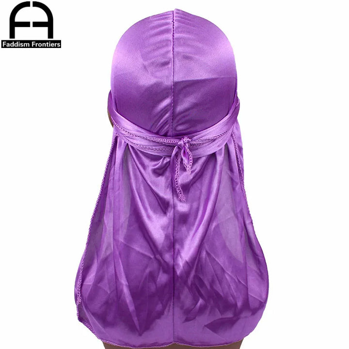 Unisex Women Men Silk Durag Turban Hat Wigs Biker Headwear Headband Hair Accessories Long Tail Straps Bandanas Silky Durags