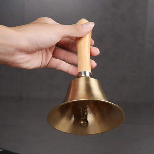 Hand Call Bell Super Loud Solid Brass Hand Call Bell with Wood Handle 3.15 Inch and 4.3 Inch Handbell for Kids Adults