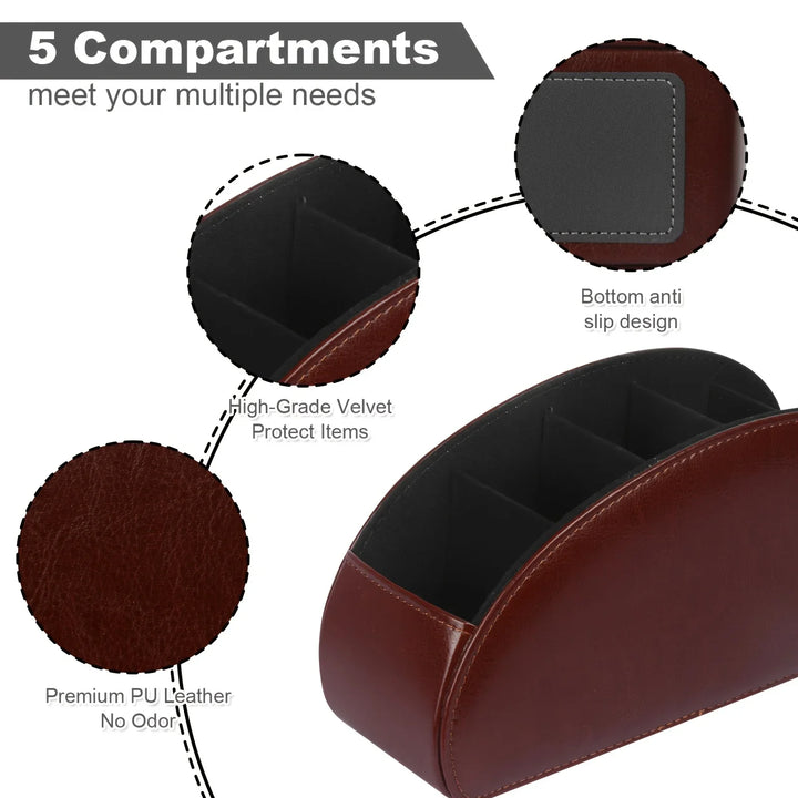 5 Grid Pu Leather Organizer Remote Control Phone And Tv Holder Desk Storage Box Cosmetics Brush