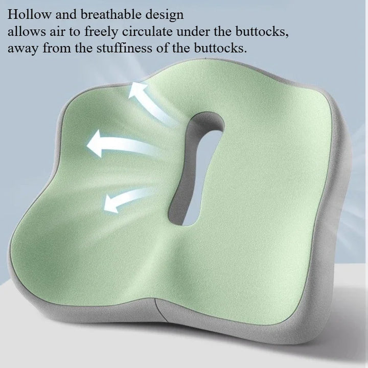 1 Pc Memory Foam Seat Cushion - 3D Ergonomic Support | Light Green & Grey, Washable Polyester, Car/Office Essentials