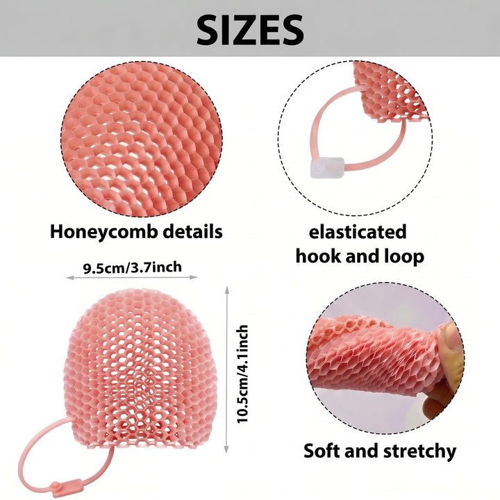 Honeycomb Exfoliating Shower Finger Caps, available in multiple colors, cleanses the skin and is safe, breathable and odorless.