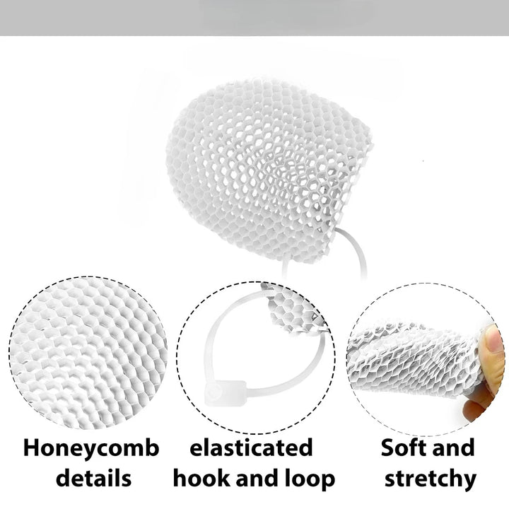 Honeycomb Exfoliating Shower Finger Caps, available in multiple colors, cleanses the skin and is safe, breathable and odorless.