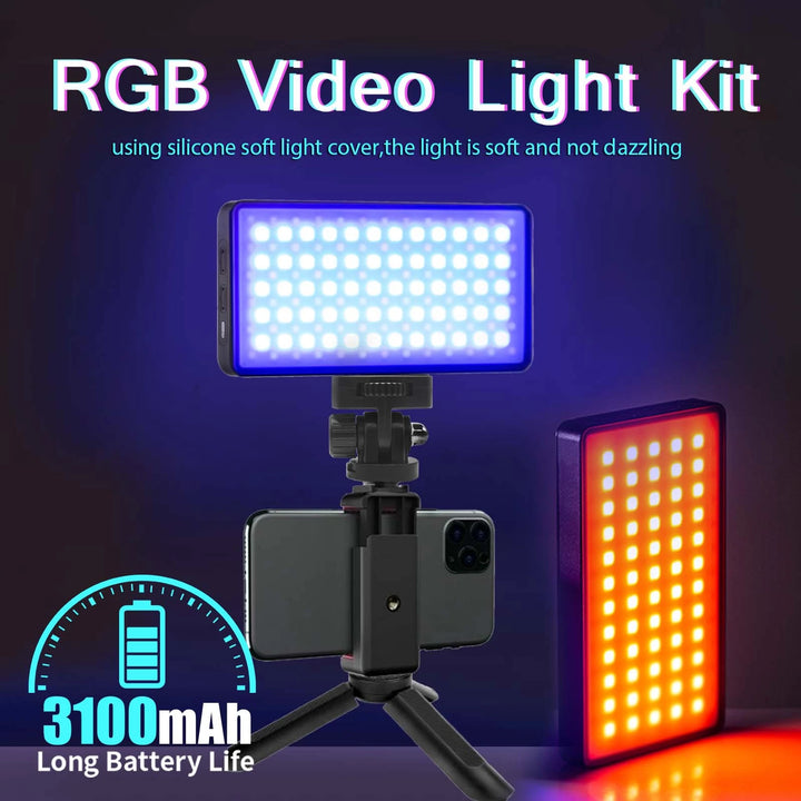 Led rgb luz de vídeo fotografia preenchimento câmera painel de iluminação cri95 + 2500-9000k com suporte phoe para vlog streaming ao vivo dslr