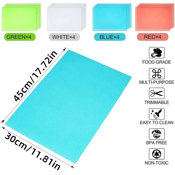 4 Pcs EVA Waterproof Refrigerator Liner Mat Washable Mildew Kitchen Pad Anti-Oil Cabinet Drawer Placemat Heat-Insulated Fridge Mat