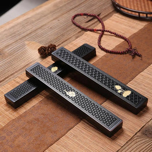 Creative Retro Black Home Office Wooden Incense Holder Incense Burner Traditional Chinese Type Wood Handmade Carving Censer Box