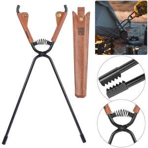 Camping Fire Poker with Leather Cover BBQ Charcoal Clips Lightweight Long Handle Fire Poker Anti-Scald Outdoor Camping BBQ Tools