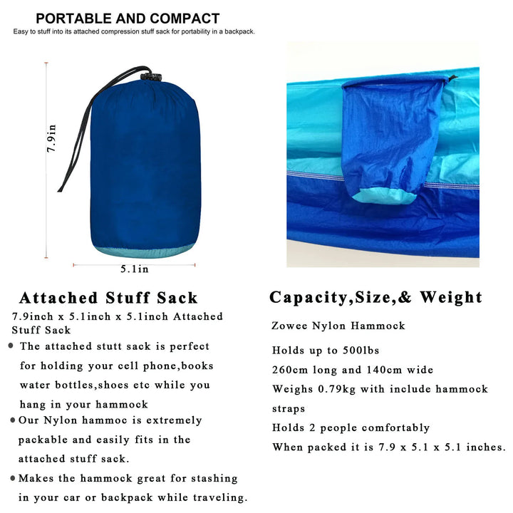 Portable Nylon Parachute Fabric Single and Double Size Outdoor Camping Hiking Garden Hammock