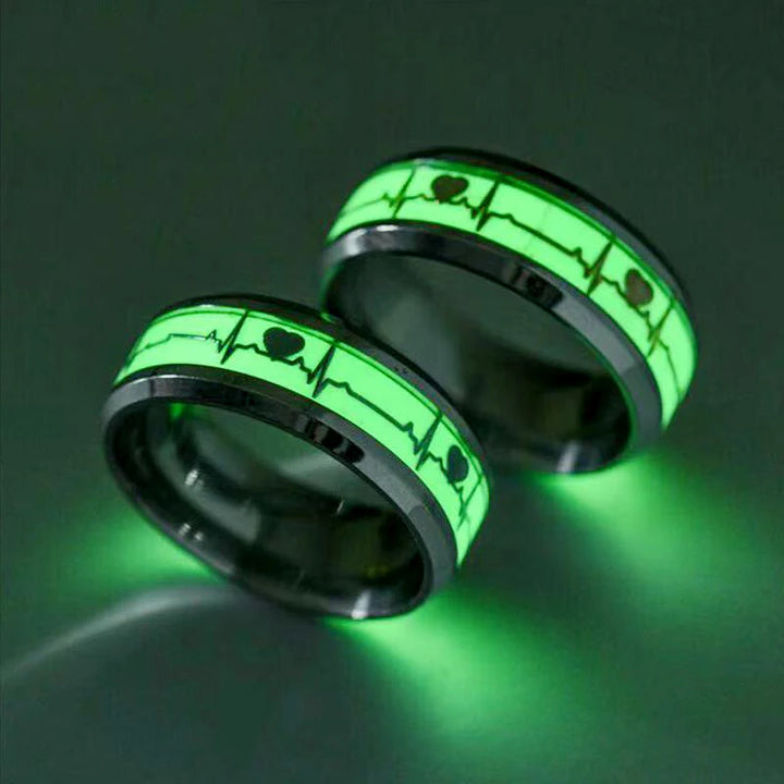 Fashion Love Heart Glow Rings ECG Luminous Titanium Steel Teenager Heartbeat Fluorescence Couple Rings for Boys Girls Gifts