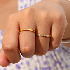 E.B.belle AAA CZ Filled Thin Gold Rings For Unisex Female Water Resistant Crystal Ring Gold Plated Stainless Steel Ring