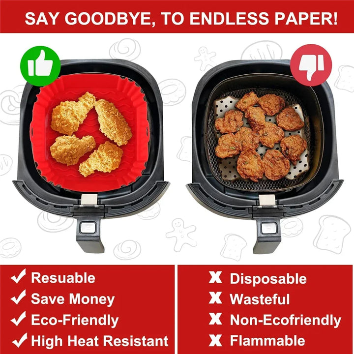 Accessori per Liner di Padella Riutilizzabili in Silicone per Airfryer, Teglia da Forno per Pizza e Pollo, Stampo in Silicone Antiaderente per Airfryer