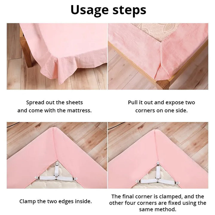 4 Pcs/lot Bed Sheet Fasteners Holder Gadgets for Bed Sheet Organizer Mattress Cover Clip For Home Elastic Straps Adjustable Clips