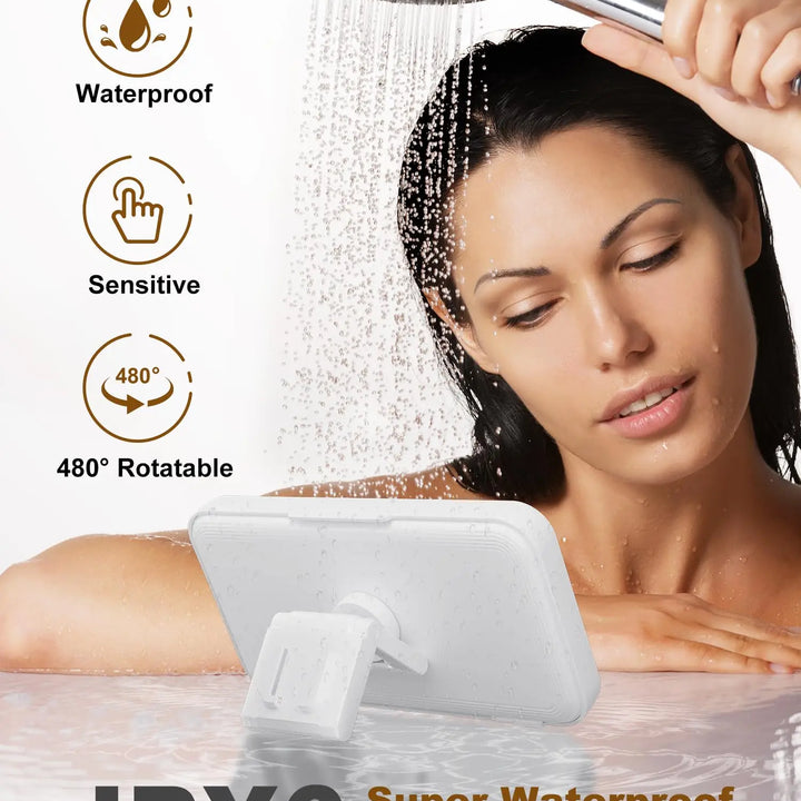Shower Phone Holder with Speaker 480 Rotation, Wall Phone Mount for Shower Waterproof Anti Fog Shower Case for 4-7" Phones