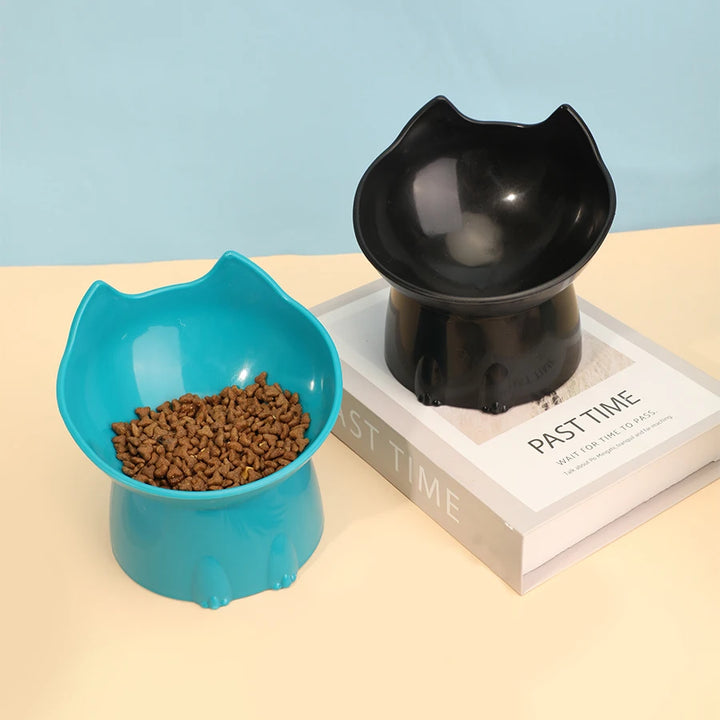 1 Pc WhiskerWare Elevated Cat Bowl, Anti-Tip Plastic Raised Pet Feeding Dish with Tilted Edge, Neck Protection Kitty Food