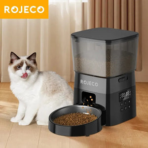 ROJECO Alimentador Automático para Animais de Estimação Botão Versão Automático Dispensador de Comida para Gatos Acessórios Controle Inteligente Alimentador para Animais de Estimação para Gatos Comida Seca para Cães