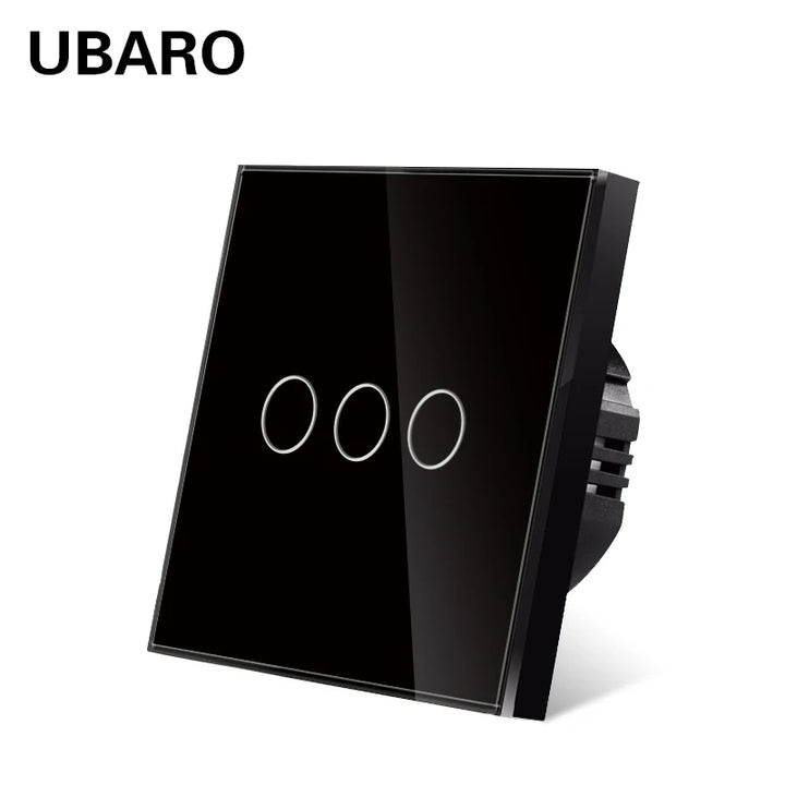 UBARO EU Standard Touch Switch Tempered Glass Panel 1 Gang Wall Light Switch AC110-240V Home No Neutral Wire Required
