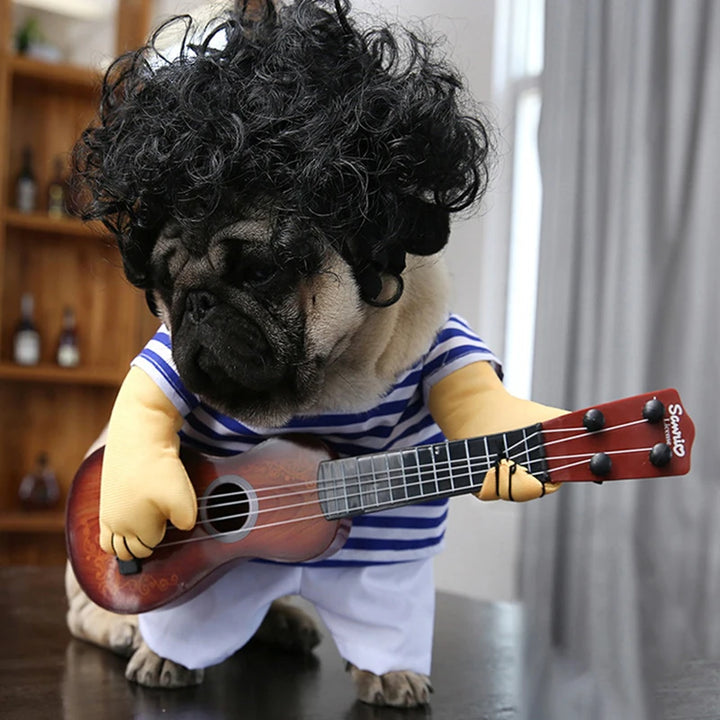 Disfraz de guitarra para mascotas, disfraces divertidos para perros, guitarrista, jugador, Halloween, Navidad, fiesta de disfraces, ropa para perros y gatos