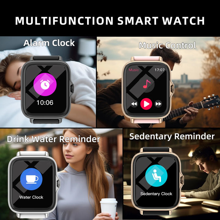 Reloj inteligente impermeable de 1.83'' con respuesta de mensajes, llamadas, monitoreo del sueño, podómetro deportivo y alertas de información para iPhone y Android.