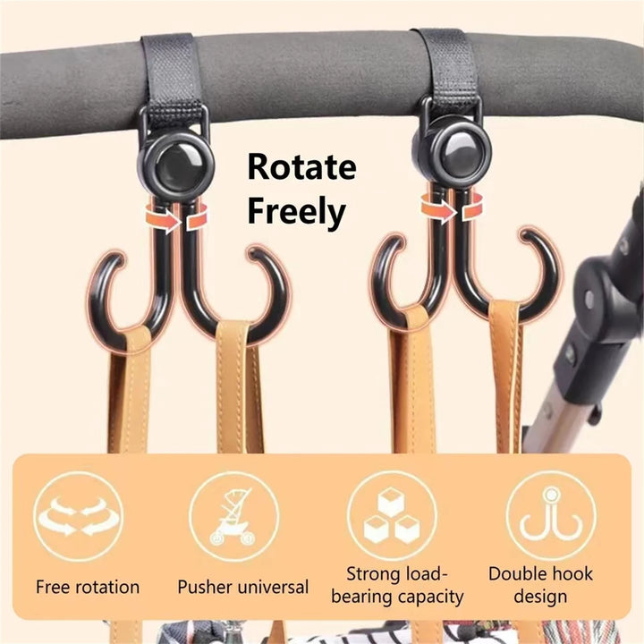 2 Pcs PU leather baby bag stroller hook pram rotate 360degree rotatable cart organizer pram hook crochet stroller accessories