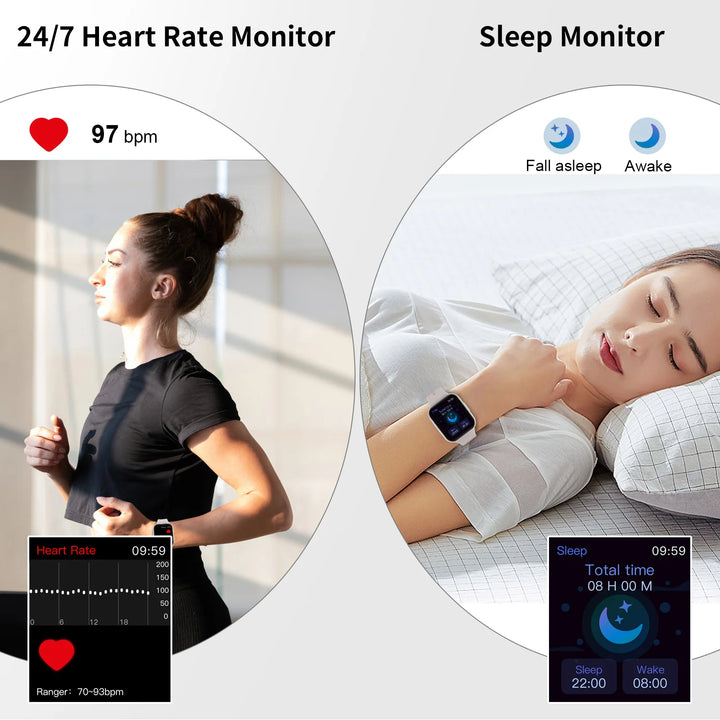 Relógio Inteligente, Relógio Fitness para Homens e Mulheres, Smartwatch Touch de 1,69'' com Pedomêtro/Monitor de Sono.