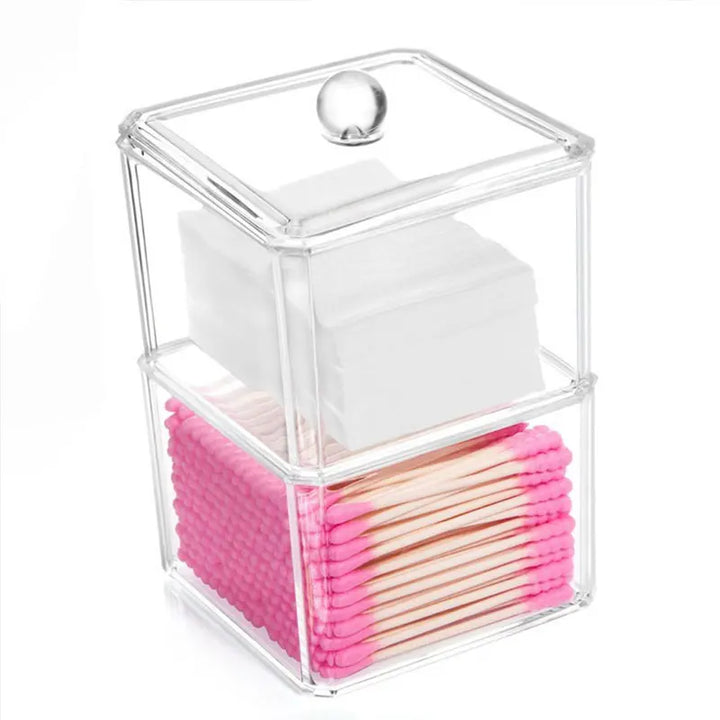 Cotton Swab Makeup Cotton Storage Box Desktop Dressing Table Dustproof with Lid Clear Makeup Remover Cotton Makeup Storage Box