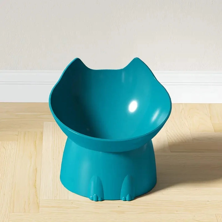 1 Pc WhiskerWare Elevated Cat Bowl, Anti-Tip Plastic Raised Pet Feeding Dish with Tilted Edge, Neck Protection Kitty Food