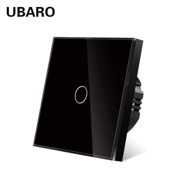 UBARO EU Standard Touch Switch Tempered Glass Panel 1 Gang Wall Light Switch AC110-240V Home No Neutral Wire Required