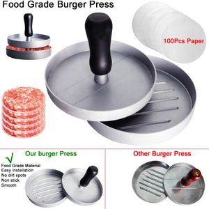 Burger Press with 100 Patty Papers, Patty Maker Aluminum Non-Stick Hamburger Mold