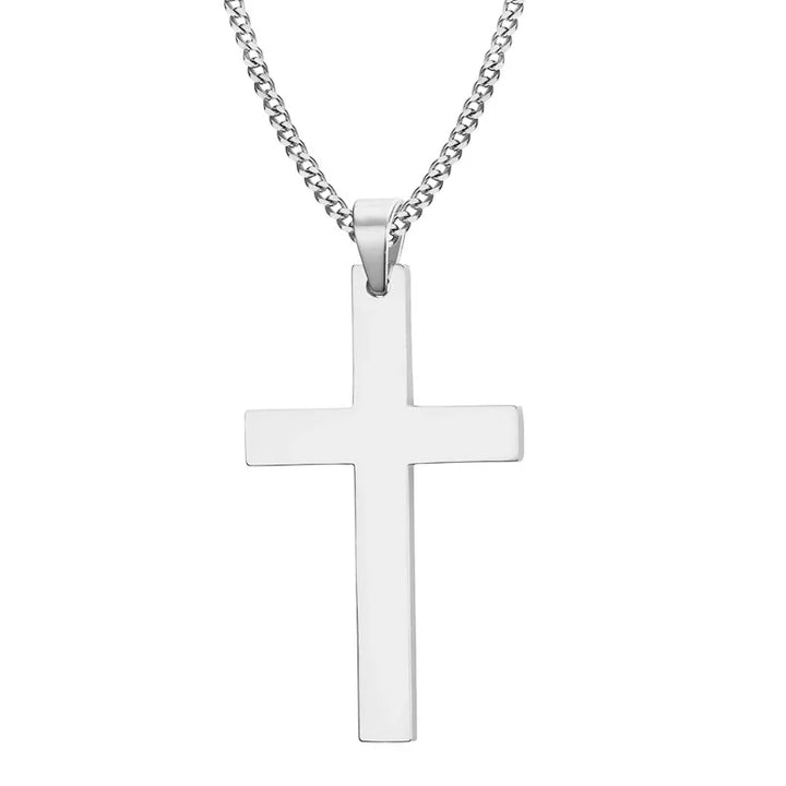 Trendy Stainless Steel Cross Pendant Necklace, Unisex Link Chain Design, Cool Punk Hip Hop Jewelry Gift for Boys and Girls.