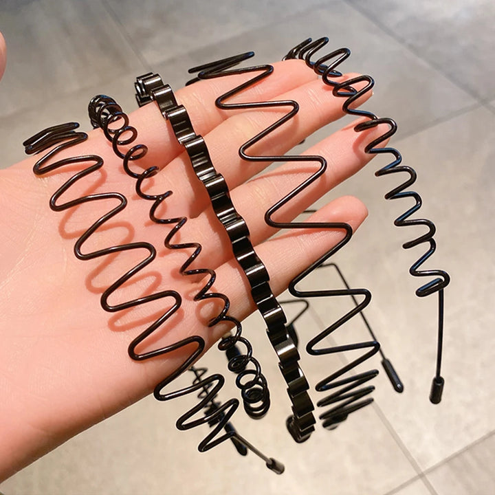 5pcs/set Metal Wave Hair Bands, Universal Headband For Men And Women, Non-slip Headband