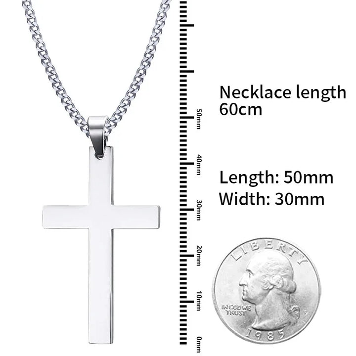 Trendy Stainless Steel Cross Pendant Necklace, Unisex Link Chain Design, Cool Punk Hip Hop Jewelry Gift for Boys and Girls.