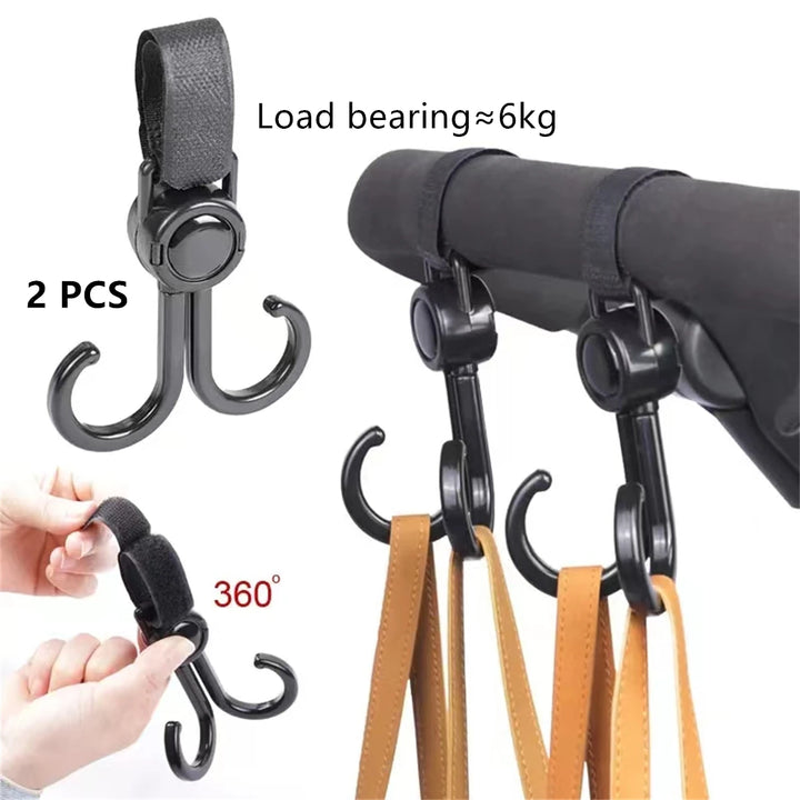 2 Pcs PU leather baby bag stroller hook pram rotate 360degree rotatable cart organizer pram hook crochet stroller accessories