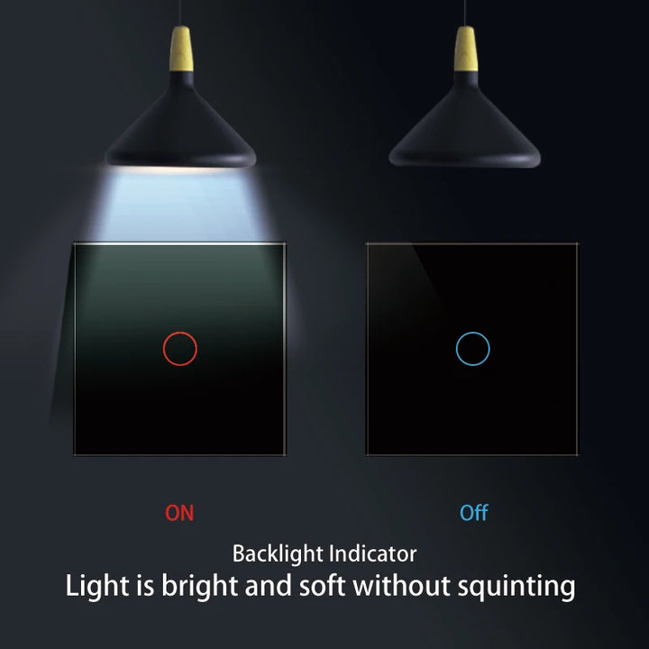 UBARO EU Standard Touch Switch Tempered Glass Panel 1 Gang Wall Light Switch AC110-240V Home No Neutral Wire Required