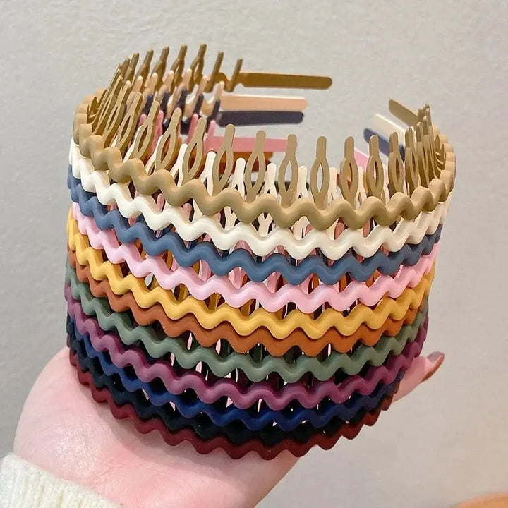 3Pcs Fashion Wave Headbands for Women Solid Color Toothed Non-slip Hair Bands Girl Face Wash Sports Hairbands Hair Accessories