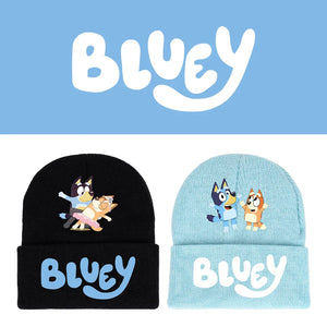 Bluey series Bluey cartoon hat light blue black knitted cap fashion solid colour printing knitted cap wool cap autumn and winter