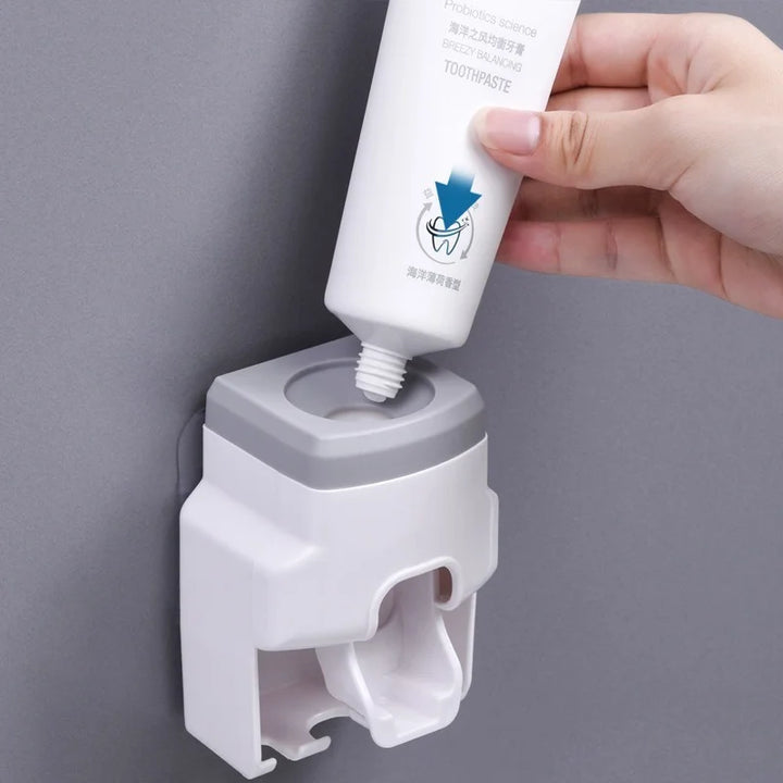 Conjunto de Dispensador de Creme Dental Automático Montado na Parede Extrusor Plástico Sem Perfuração Suporte para Escova de Dentes do Homem Preguiçoso Acessórios para Banheiro Gadget