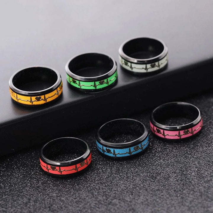 Fashion Love Heart Glow Rings ECG Luminous Titanium Steel Teenager Heartbeat Fluorescence Couple Rings for Boys Girls Gifts