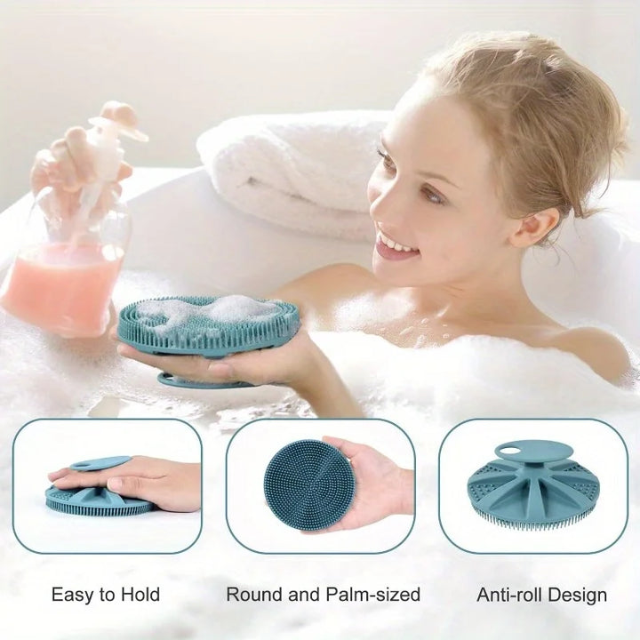 Soft Silicone Body Scrubber Shampoo Brush Handheld Shower Cleansing Brushes Exfoliating Bath Brush Head Massager Bathing Tools